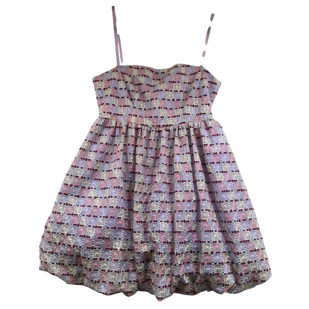 Avec Les Filles Embroidered Crotchet Bubble Hem Mini Babydoll Dress Sz 8 Boho